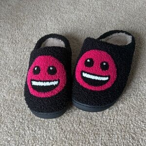 Black Slippers with Pink Smiley Face